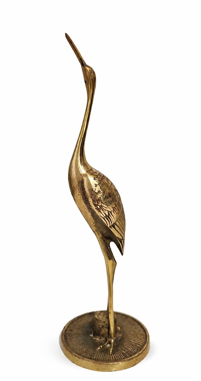Brass Crane Sculpture Figurine Bird Heron MCM Vintage 12" Tall